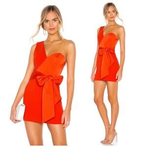 NBD Revolve Jasper Mini Dress Size SMALL One Shoulder Red Orange Sash Bow